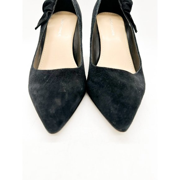 Marc Fisher Thunder Black Suede Heels Bow Pointed Toe Cocktail 7.5 - Picture 4 of 11